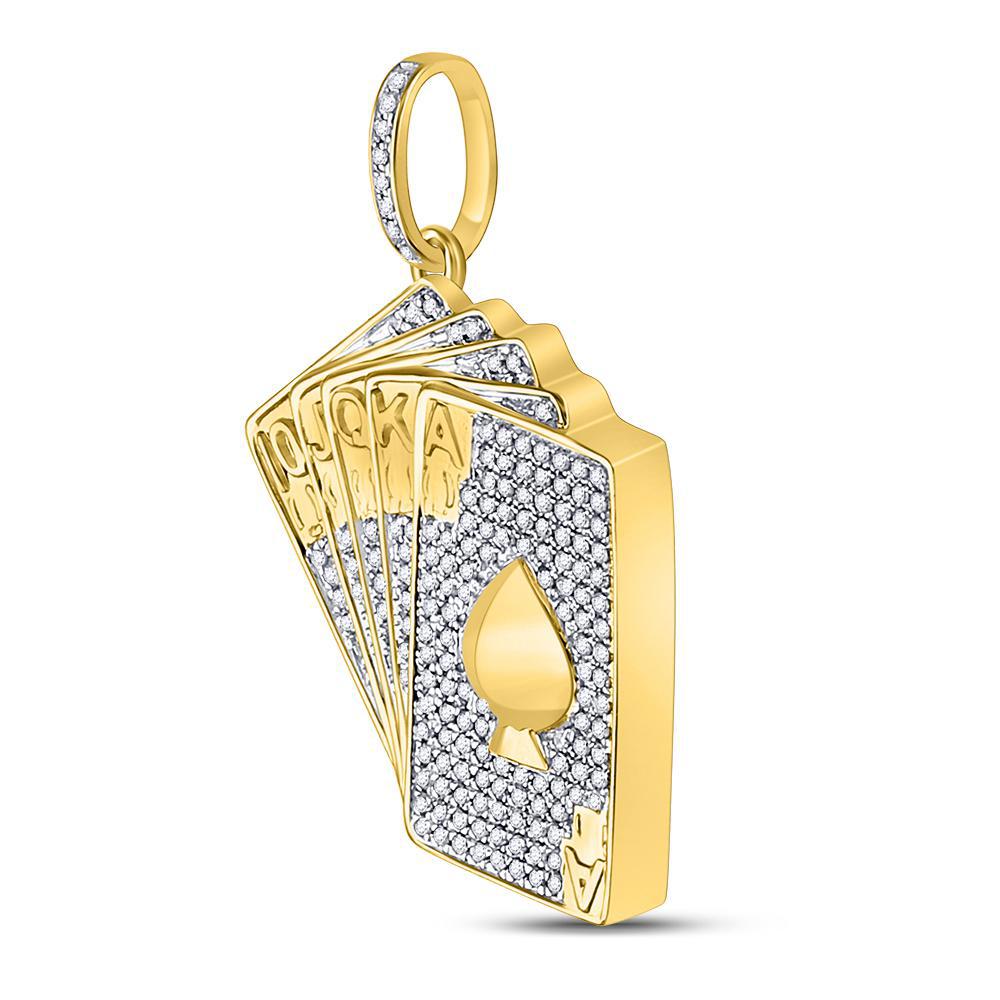 0.60 cttw Round Diamond Royal Flush Mens Charm Pendant 10k Yellow Gold