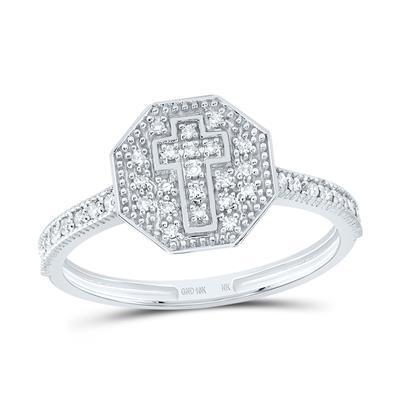 Diamond Cross Octagon Womens Ring 10K White Gold