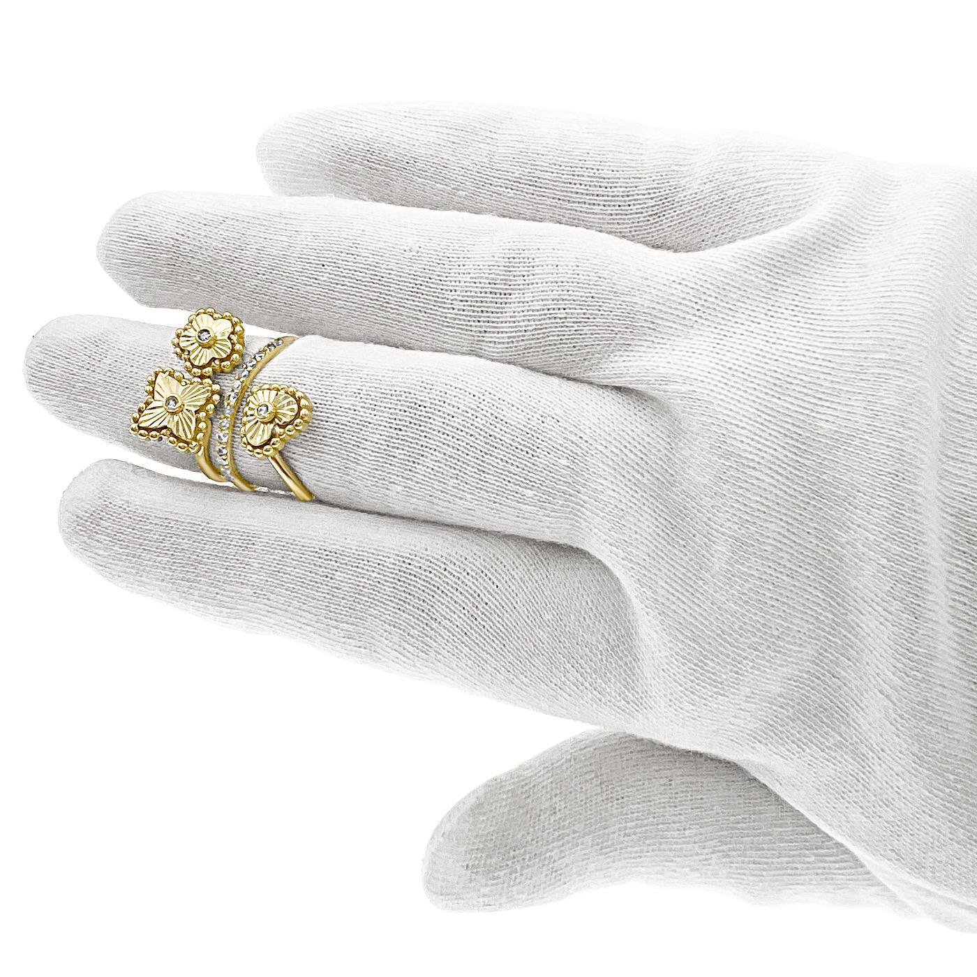 14k Yellow Gold Bypass Ring Womens Crossover Flower Heart Band CZ