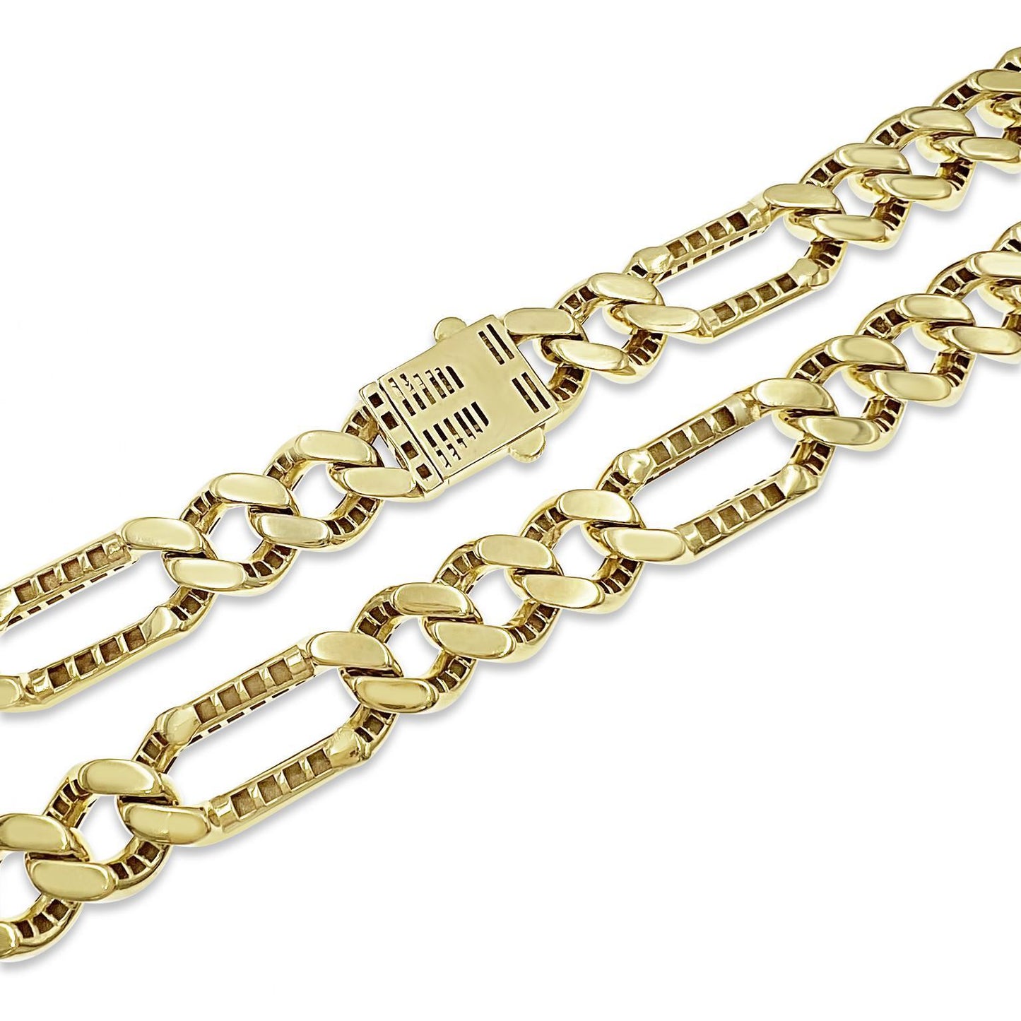 Figaro Link Chain Mens Necklace 10mm Real 10k Yellow Gold 24"