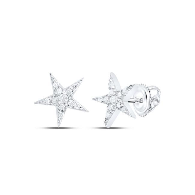 Diamond Star Stud Earrings 925 Sterling Silver Screw Back