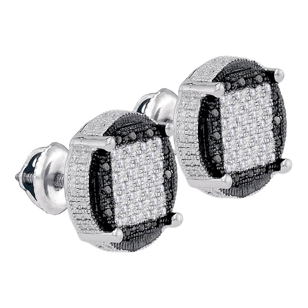 0.23 cttw Colored Black Diamond Circle Mens Stud Earrings 925 Sterling Silver