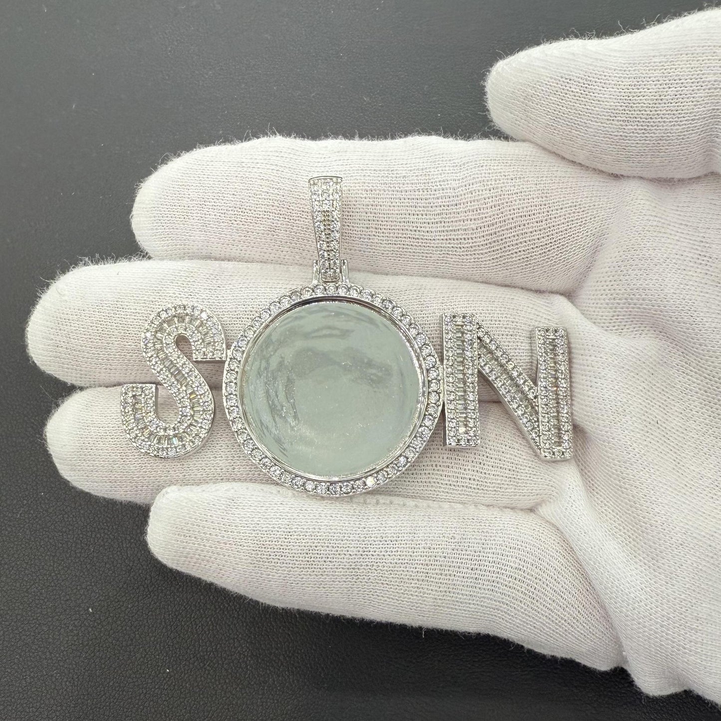 Son Memory Pendant 925 Sterling Silver CZ Iced Out Charm Picture Frame
