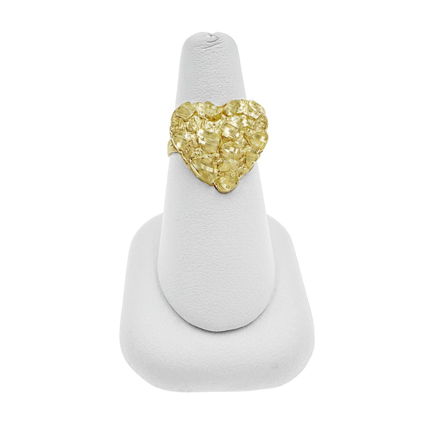 10K Yellow Gold Nugget Heart Ring Women Real Gold Textured Statement Jewelry