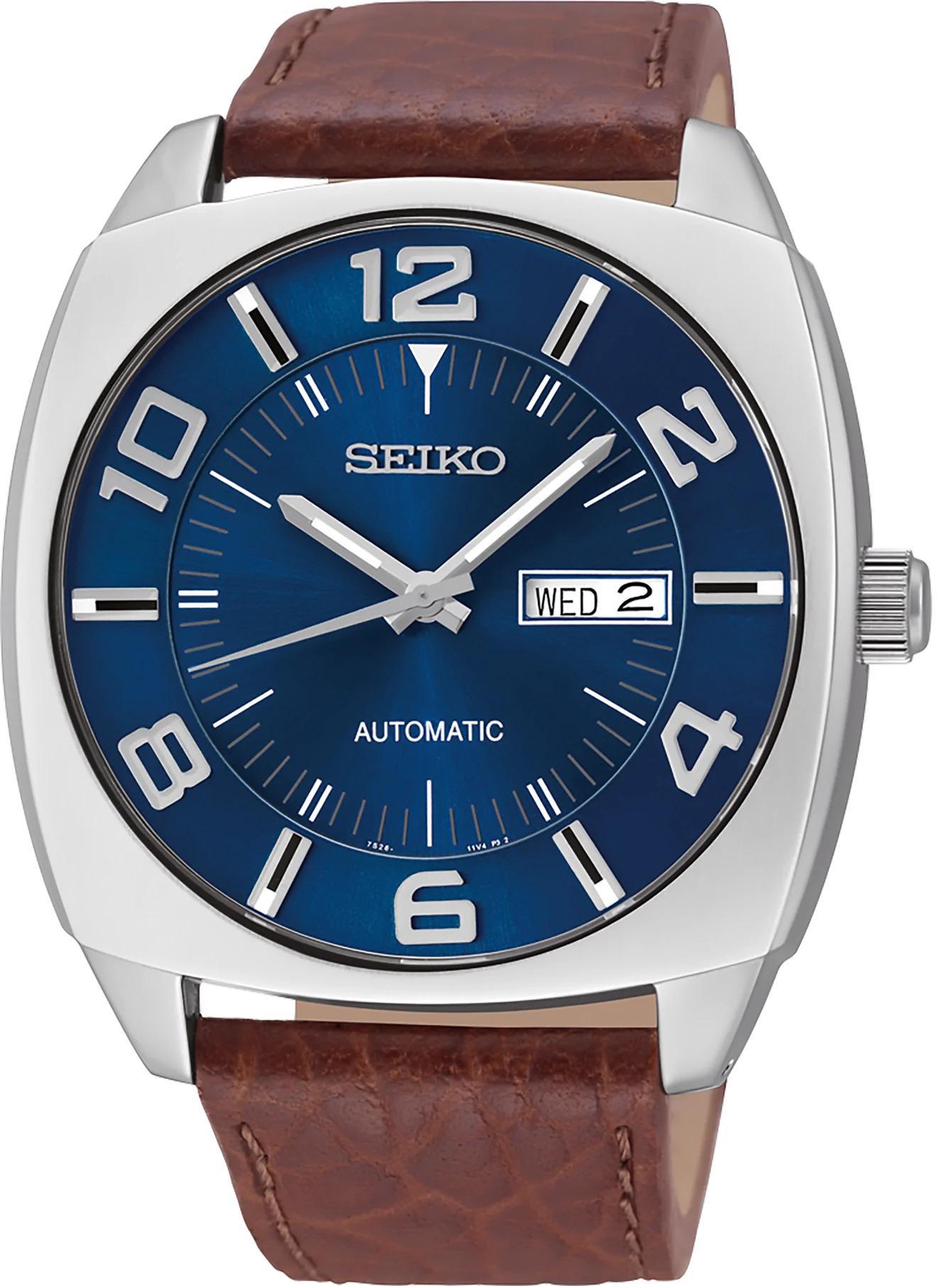 Seiko Recraft Brown Leather Automatic Blue Dial Mens Watch SNKN37