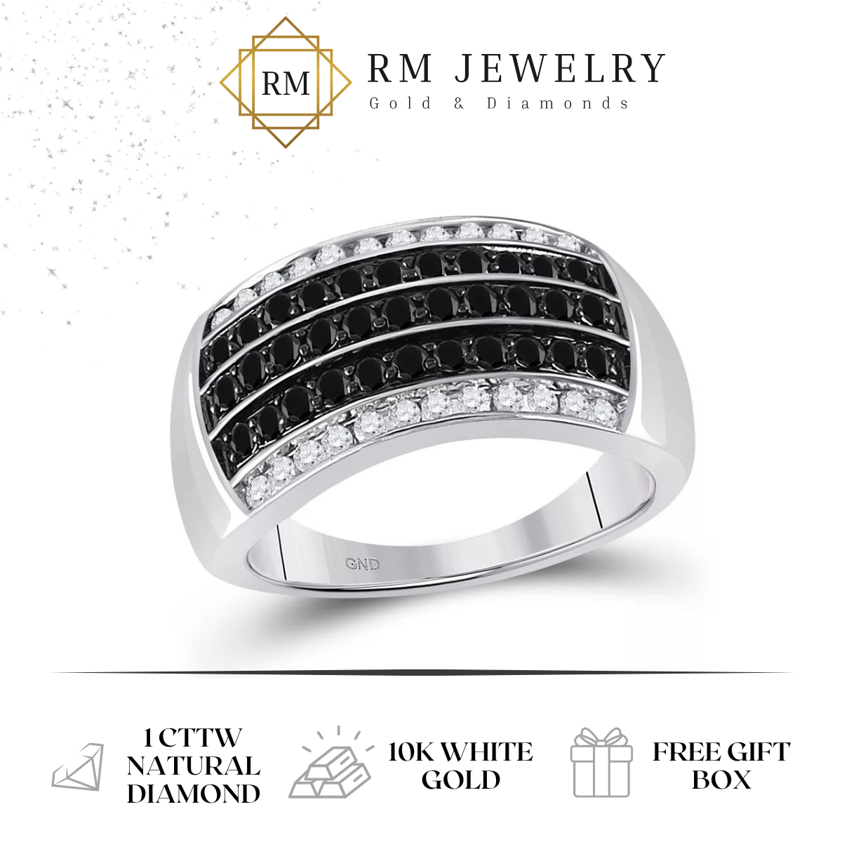 1ctw Black White Diamond Womens Band 10K White Gold Channel Set Ring