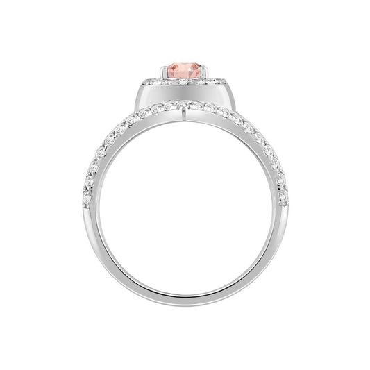 1ctw Lab Grown Pear Pink Diamond Halo Engagement Ring 14k White Gold