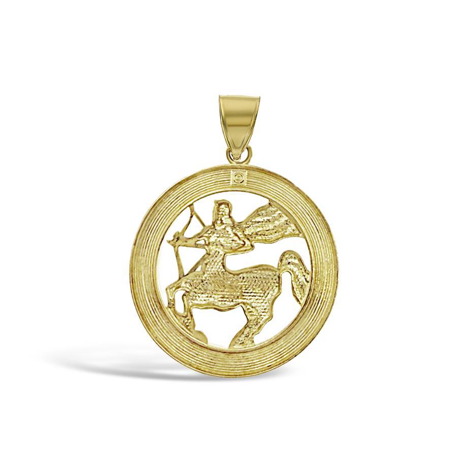 10k Yellow Gold Sagittarius Pendant Zodiac Star Sign Charm 1.1 inch