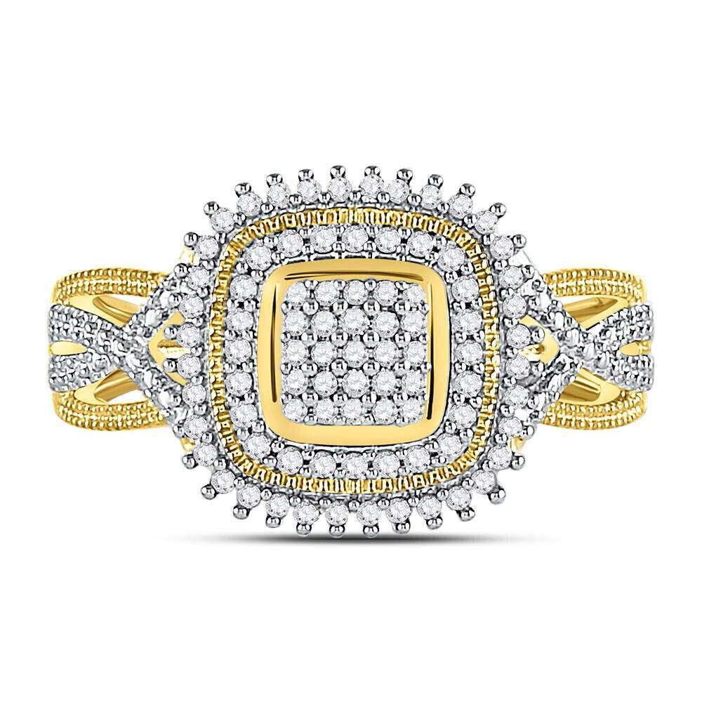 0.25 Cttw Round Diamond Cushion Cluster Ring Twisted Band 10k Yellow Gold