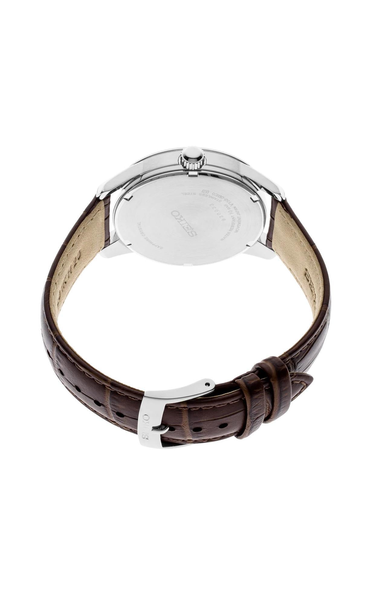 Seiko Essential Solar Men's Watch Green Dial Brown Leather SNE529