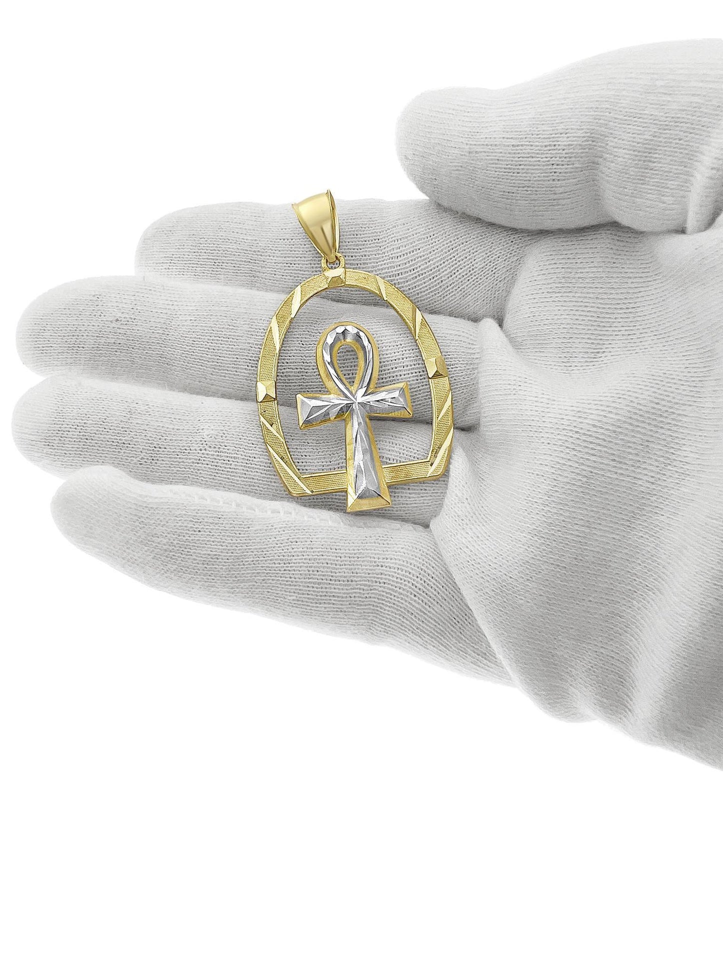 Egyptian Ankh Cross Pendant 10k Yellow Gold Mens Charm 2 inch