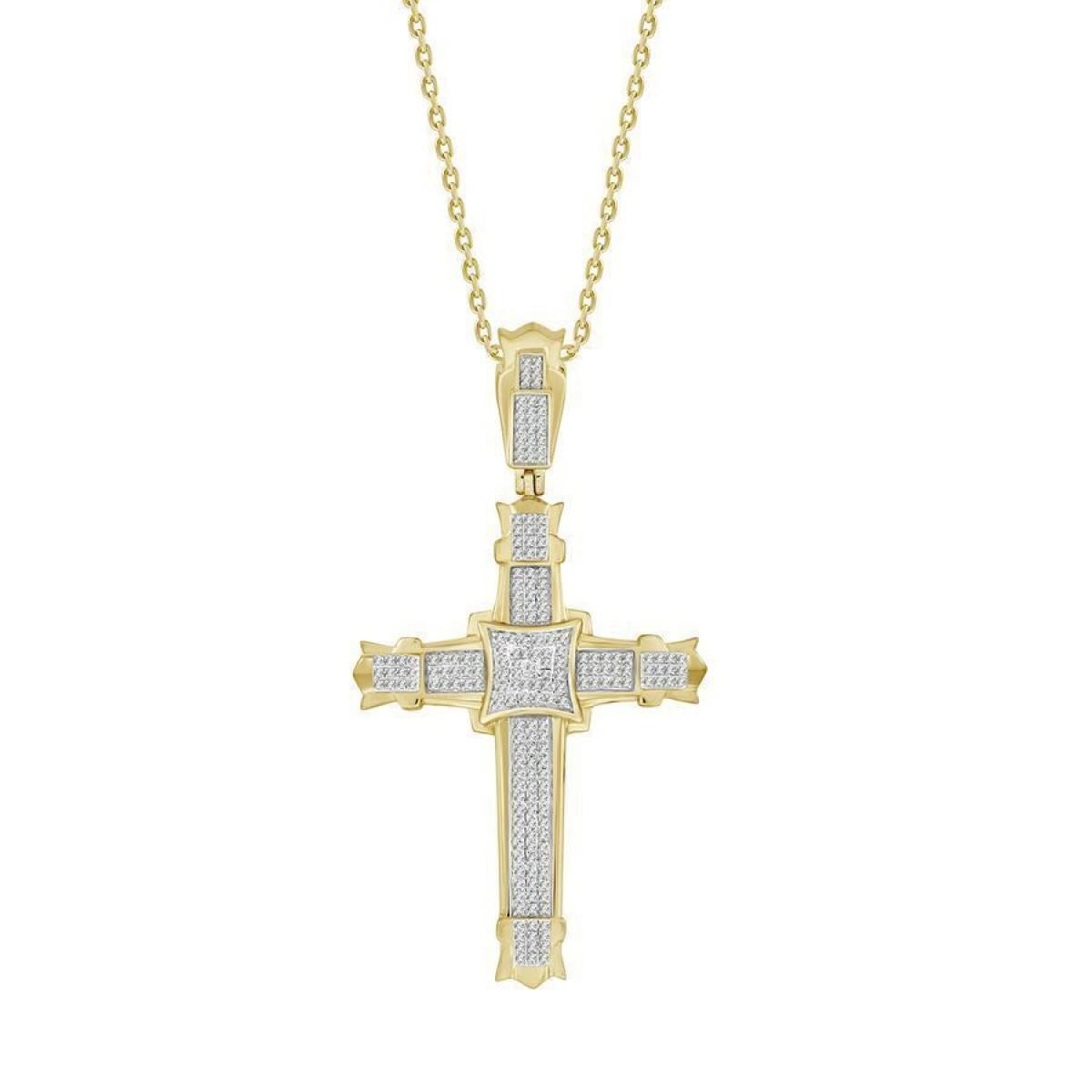 0.50cttw Diamond Cross Mens Charm10k Yellow Gold Pendant