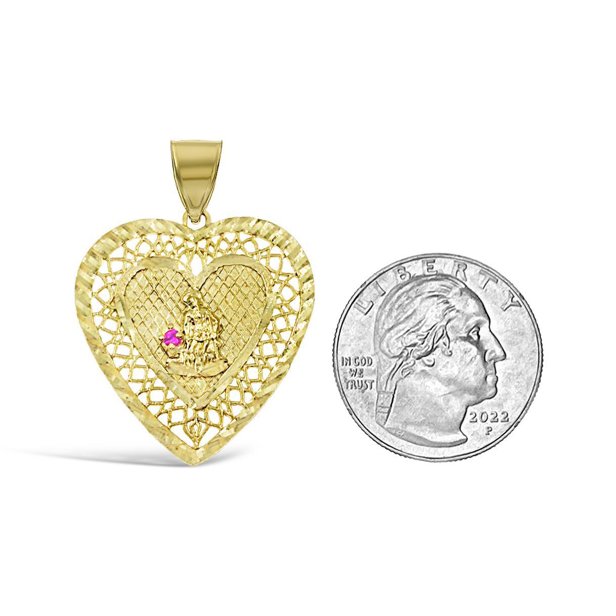 Sant Lazarus Pendant Charm 10k Yellow Gold Simulated Ruby 1.6 inch