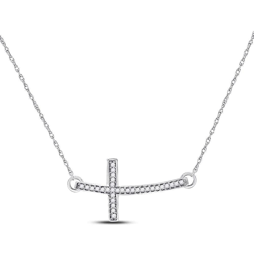 Diamond Side Cross Womens Necklace Pendant Horizontal Charm 10k White Gold