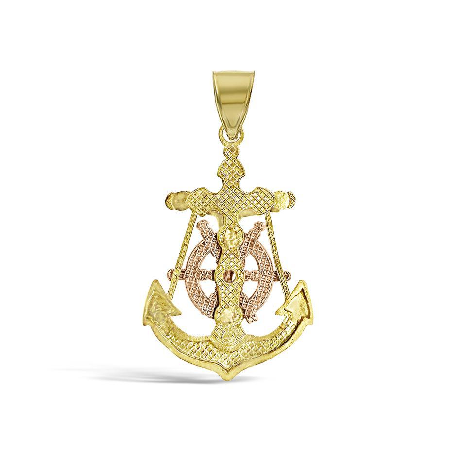Anchor Jesus Crucifix Cross Mens Pendant 10k Tri Color Gold Charm 1.2 inch