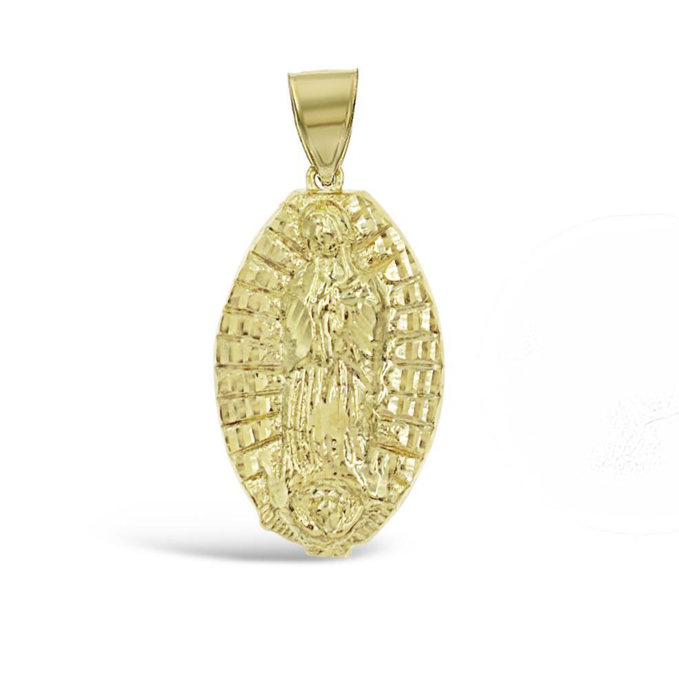 Virgin Mary Pendant Lady Guadalupe Charm 10k Yellow Gold 1.5 inch