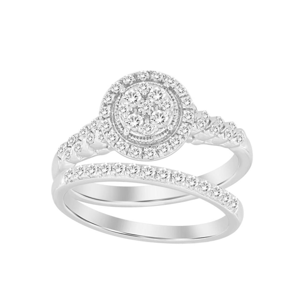 0.50cttw Round Diamond Circle Cluster Wedding Bridal Ring Set 10k White Gold