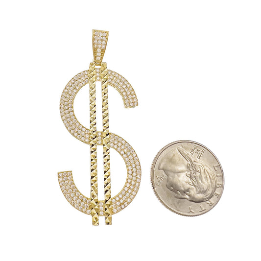 10k Yellow Gold Dollar Sign Money Pendant Charm 2.5"