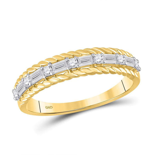 0.30ctw Baguette Diamond Womens Wedding Band Ring 14K Yellow Gold Rope Accent
