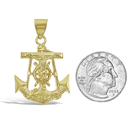 Anchor Jesus Crucifix Pendant 10k Yellow Gold