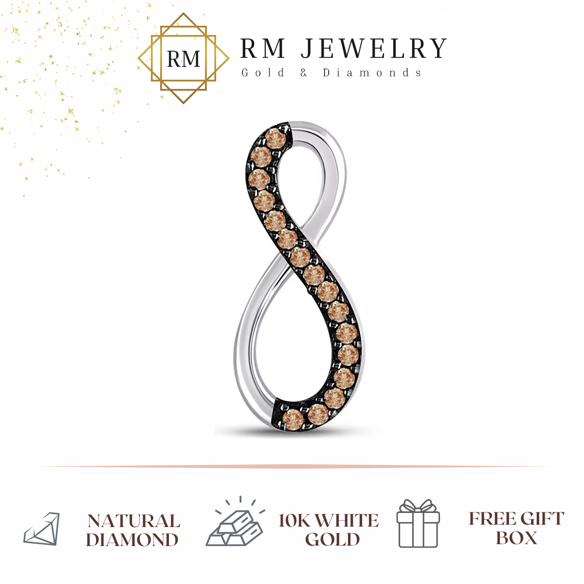 Chocolate Diamond Infinity Charm Pendant 10k White Gold