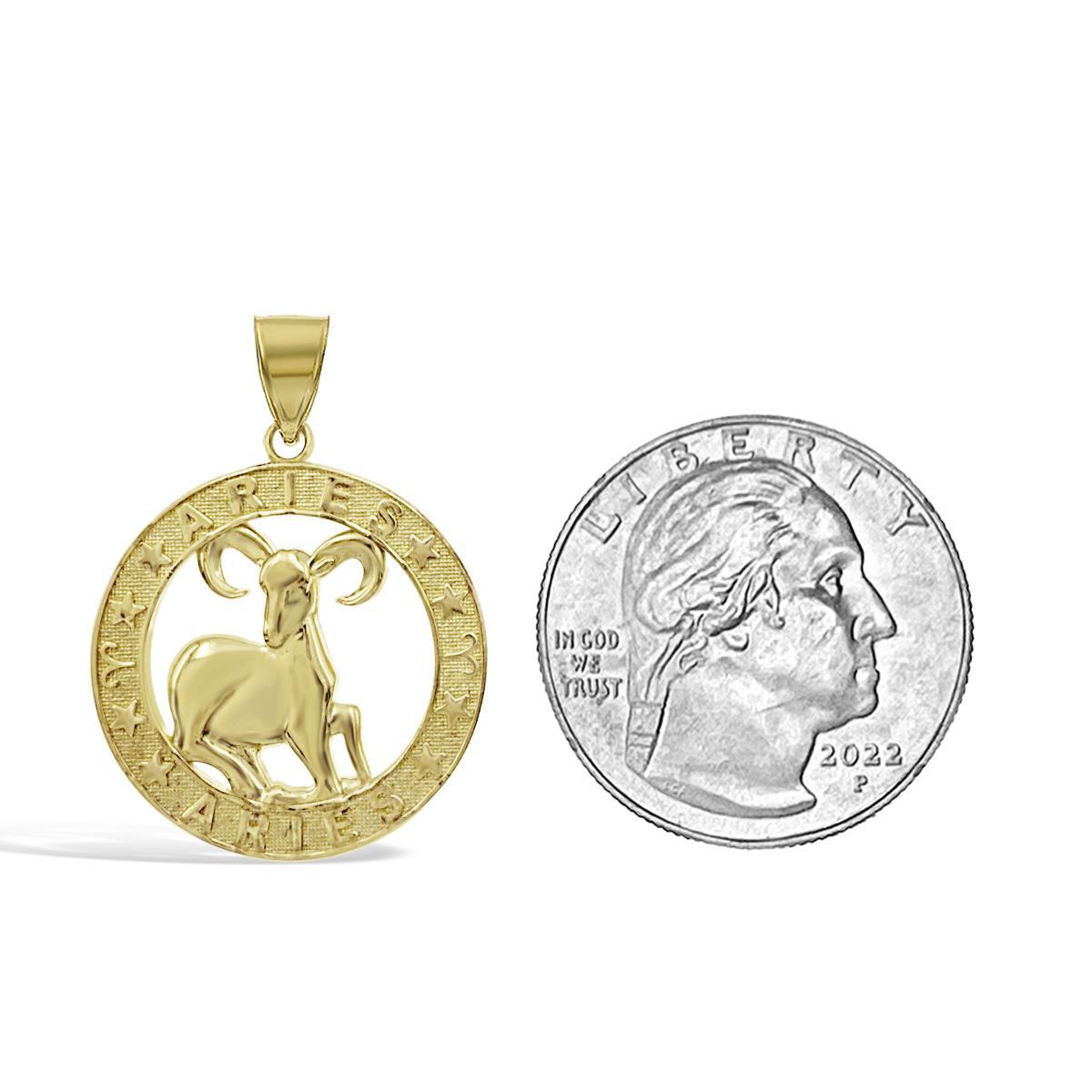 10k Yellow Gold Aries Pendant Zodiac Star Sign Charm 1.1 inch