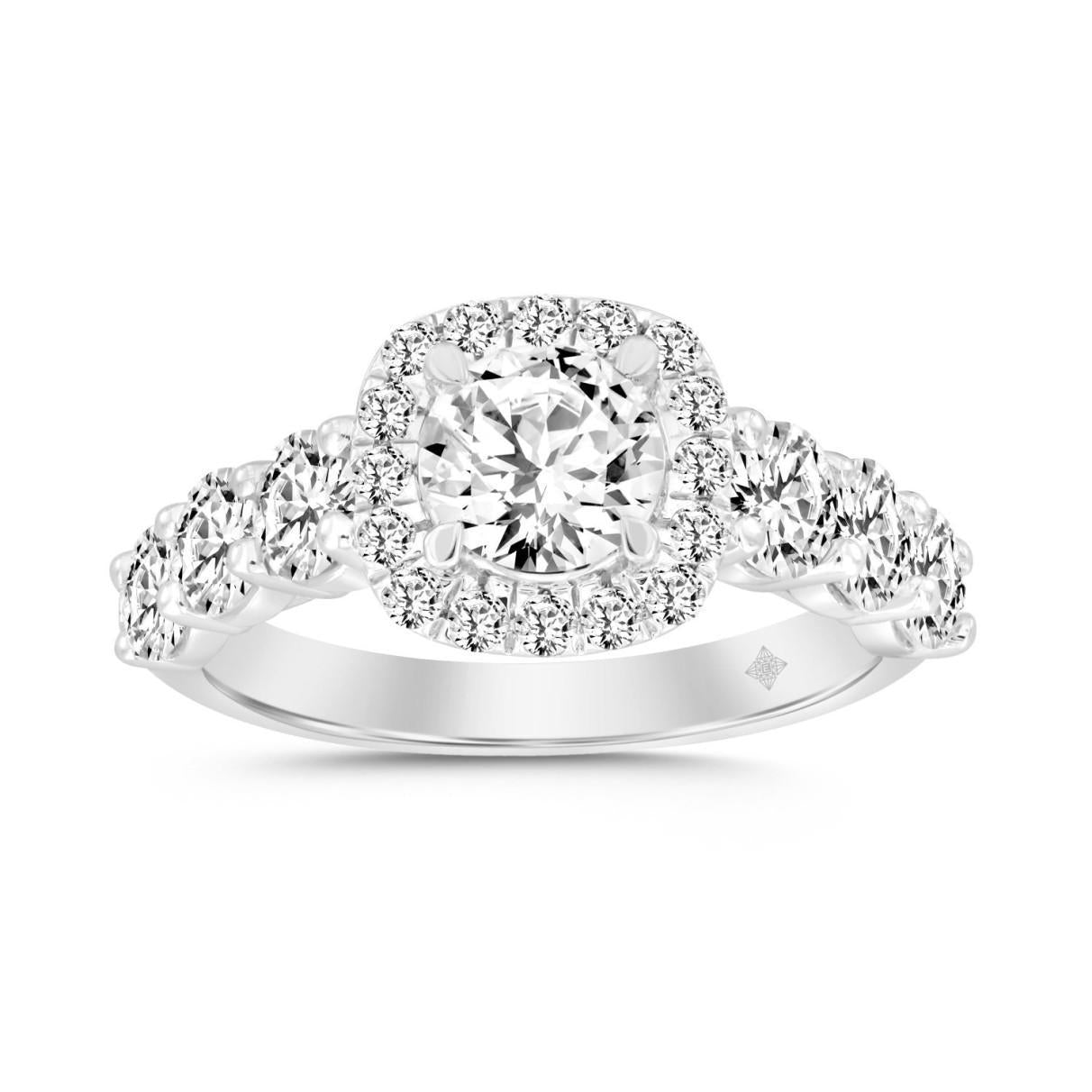 2.75 cttw Lab Grown Round Diamond Cushion Shape Engagement Ring 14k White Gold
