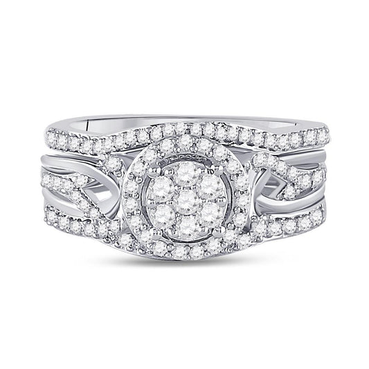 0.50ctw Round Diamond Wedding Three Ring Set Band 10k White Gold