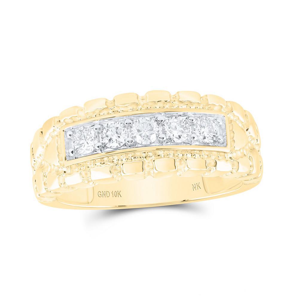 0.50 cttw Diamond Nugget Mens Band Ring One Row 10k Yellow Gold