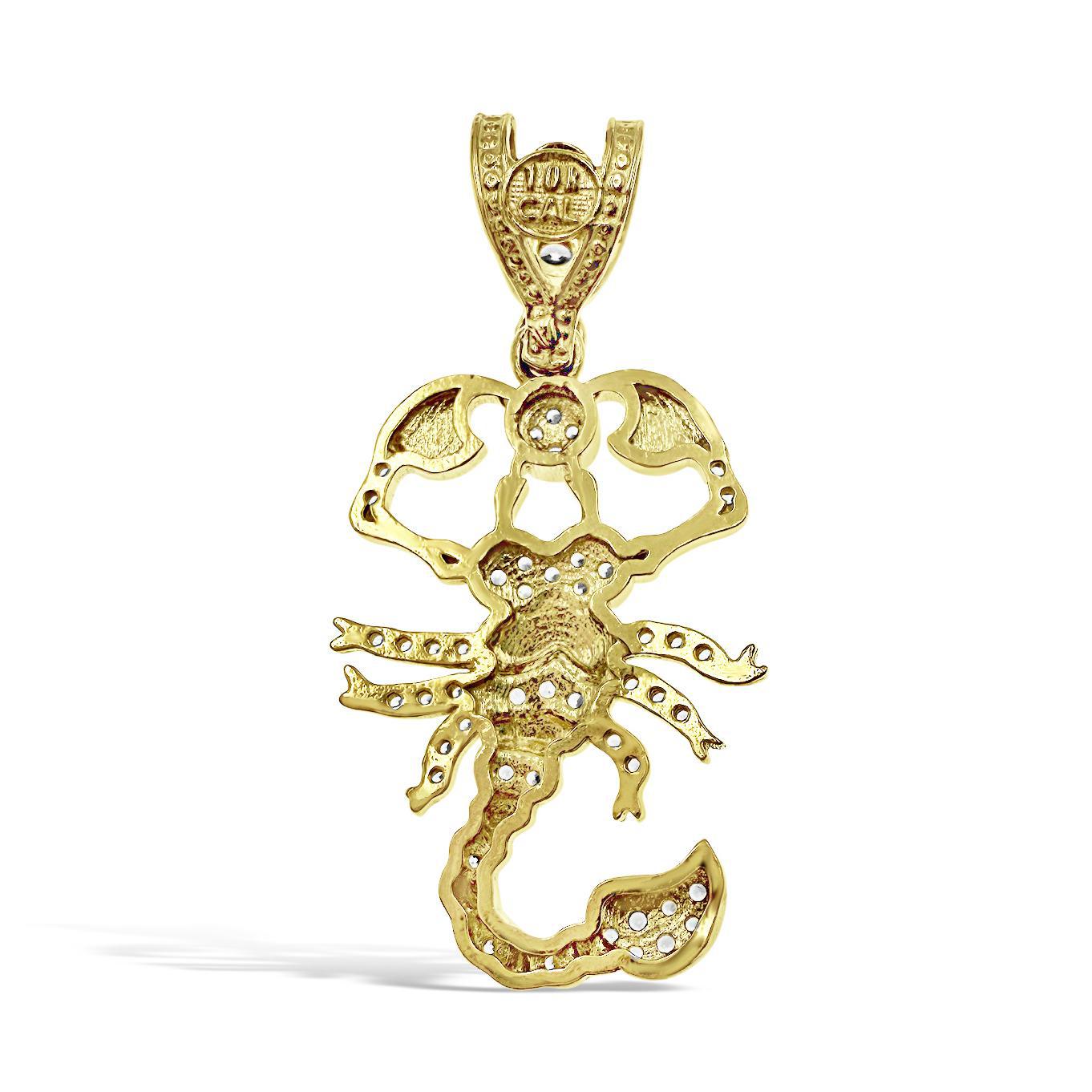 Scorpio Pendant Zodiac Star Sign Charm 10k Yellow Gold CZ 1.5 inch