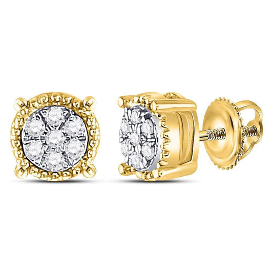 Diamond Round Cluster Earrings Stud 10k Yellow Gold