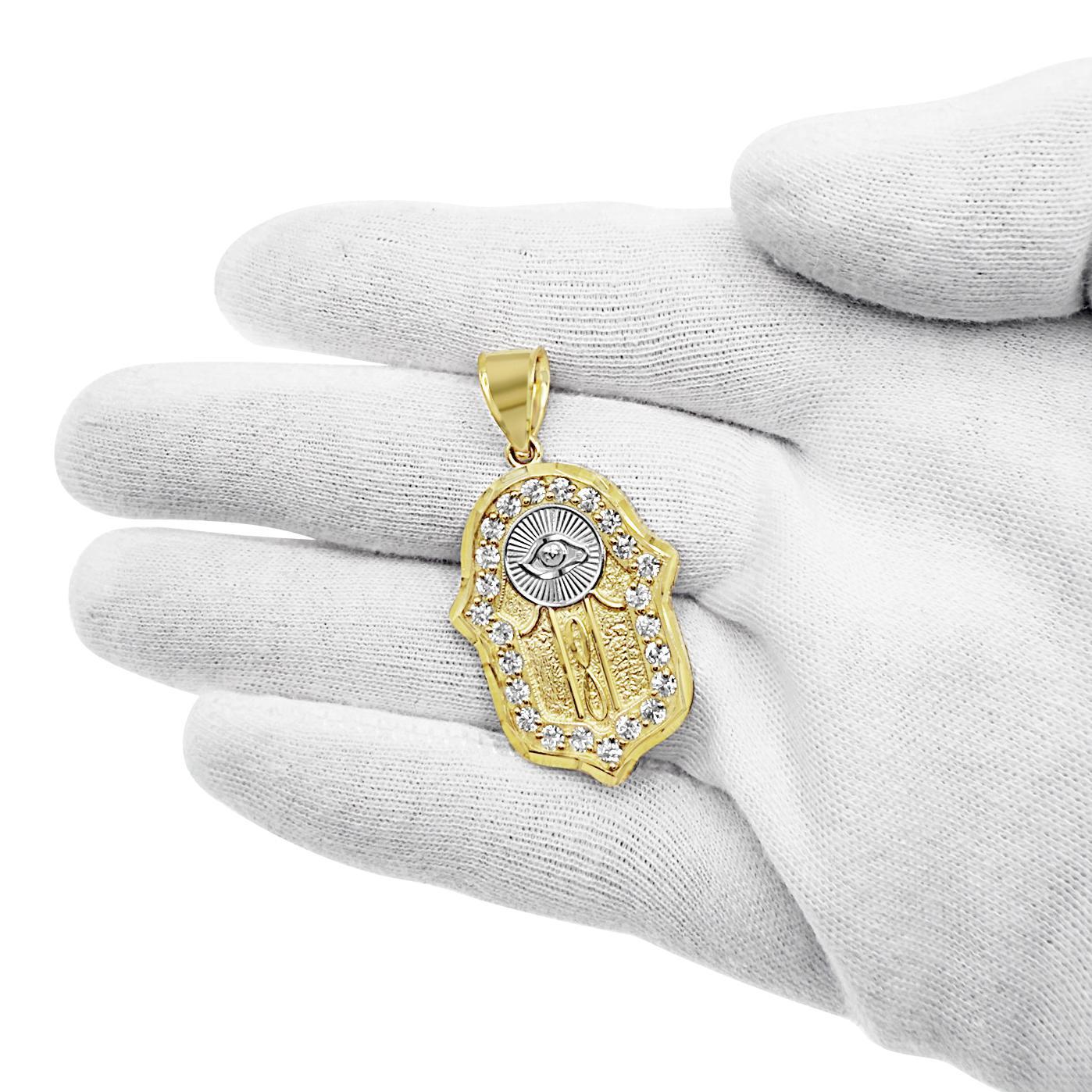 Hamsa Hand Evil Eye Protection Infinity Pendant 10k Gold Charm