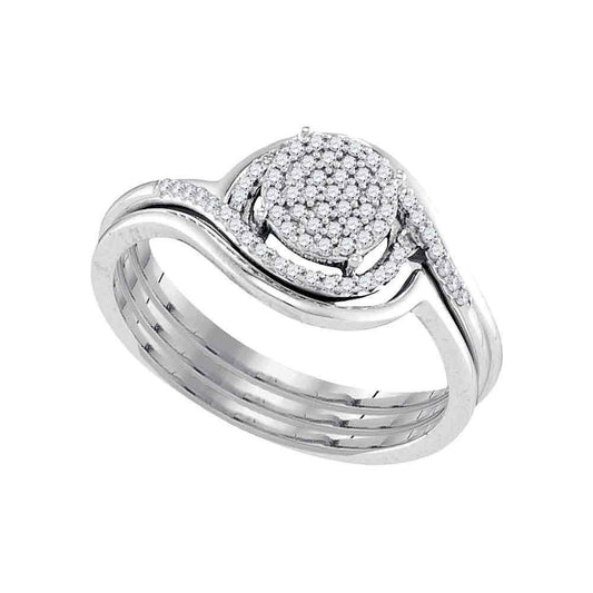 0.20ctw Diamond Bridal Wedding Ring Set 10K White Gold Bypass Cluster Design