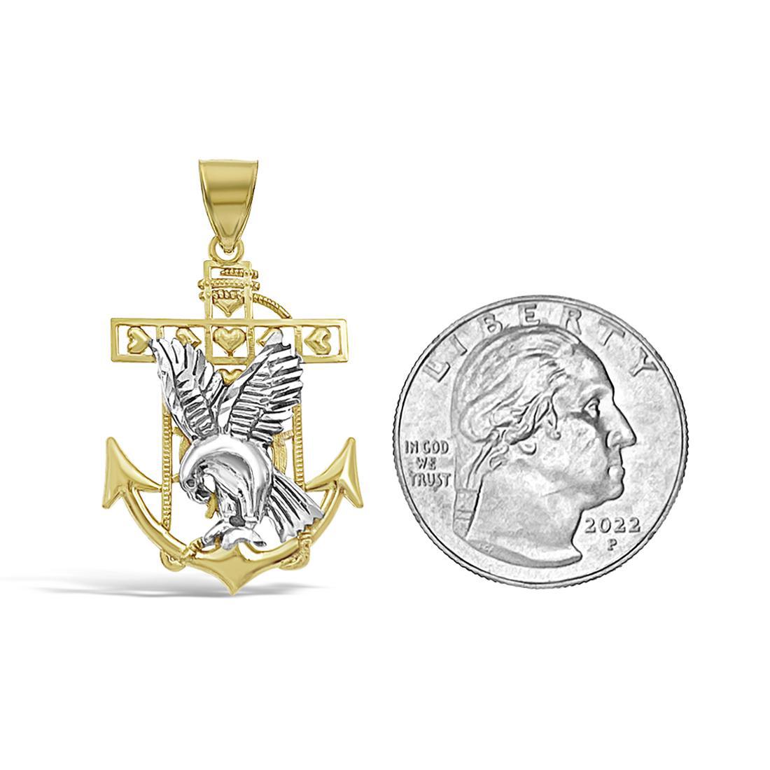 10K Two Tone Gold Anchor Eagle Pendant