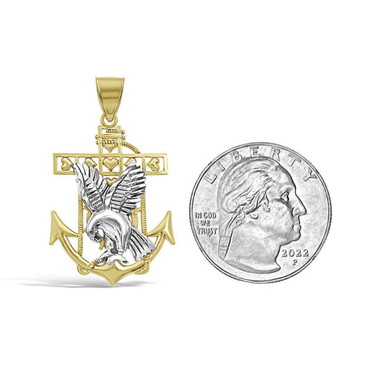 10K Two Tone Gold Anchor Eagle Pendant