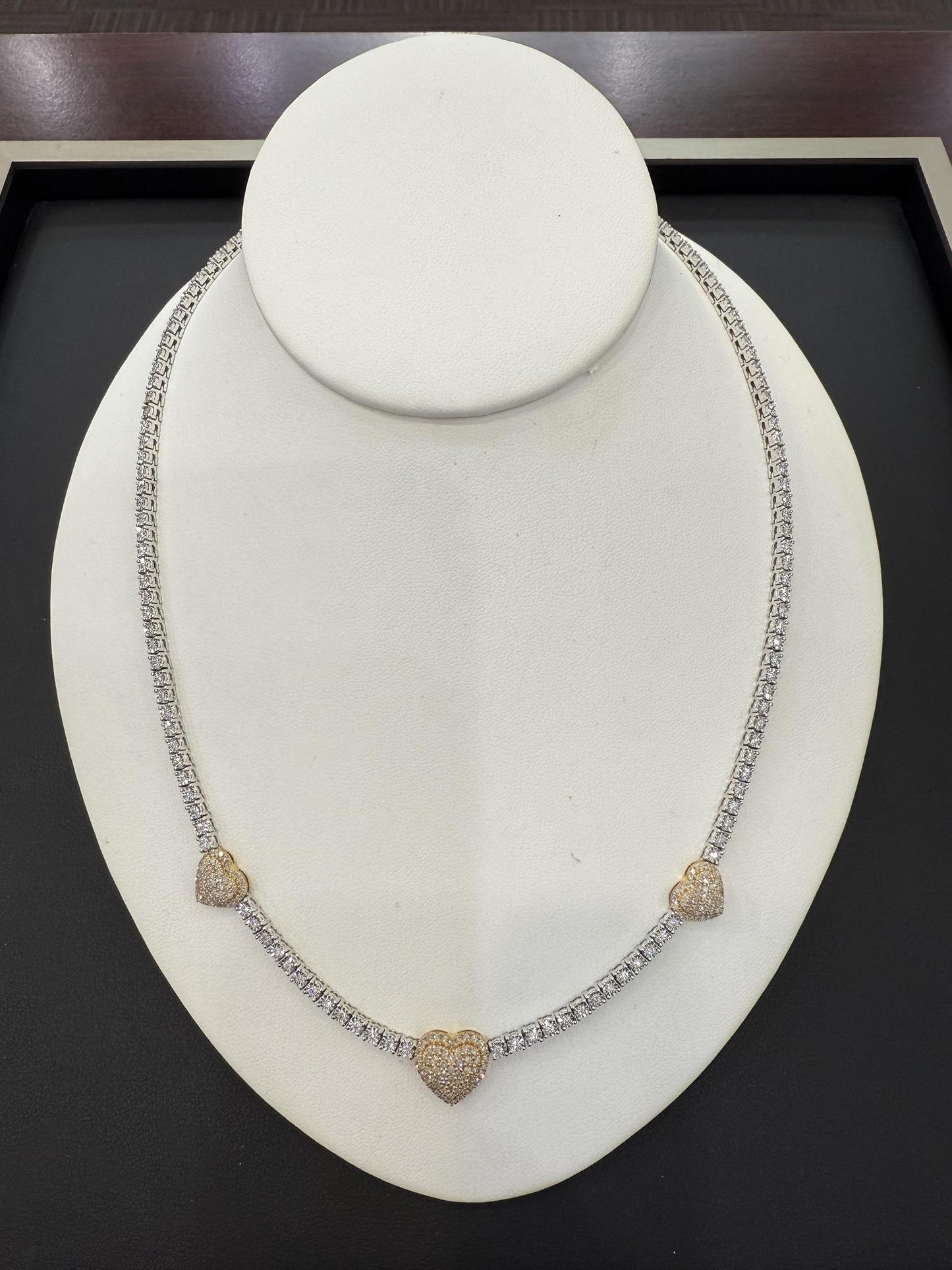 3.25 ctw Diamond Tennis Necklace 10K Two Tone Gold Three Heart