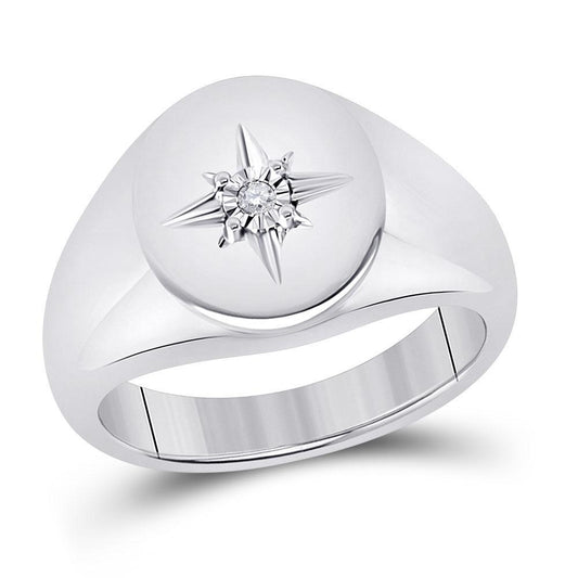 Diamond Starburst Signet Ring 925 Sterling Silver Men’s Pinky