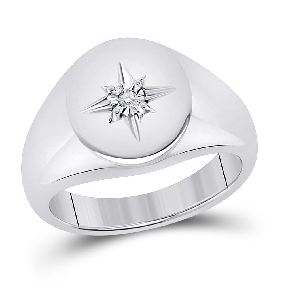 Diamond Starburst Signet Ring 925 Sterling Silver Men’s Pinky