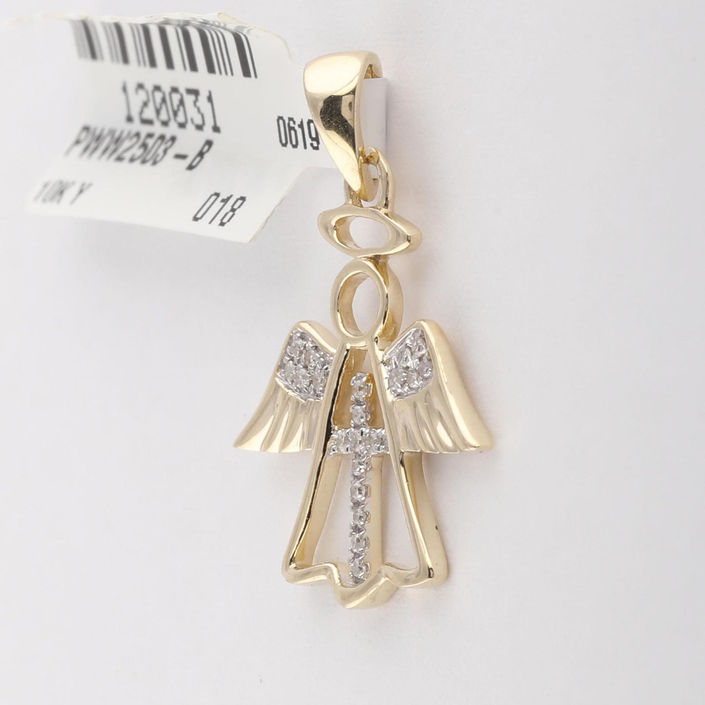 Diamond Angel Wings Cross Charm Pendant 10k Yellow Gold