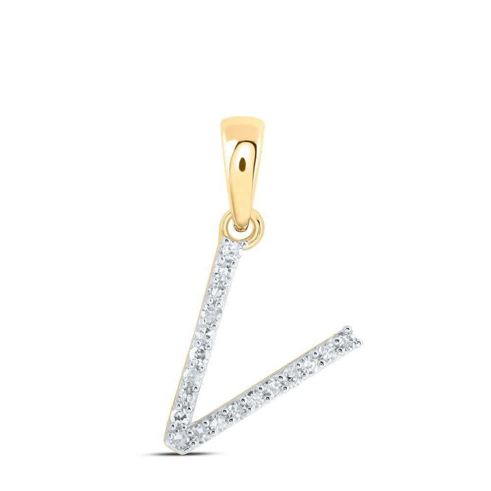 Diamond Letter Initial V Pendant Charm 10k Yellow Gold