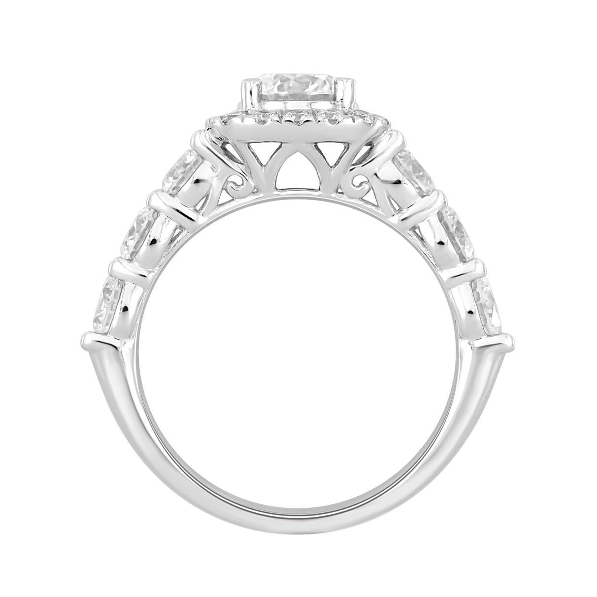 2.75 cttw Lab Grown Round Diamond Cushion Shape Engagement Ring 14k White Gold