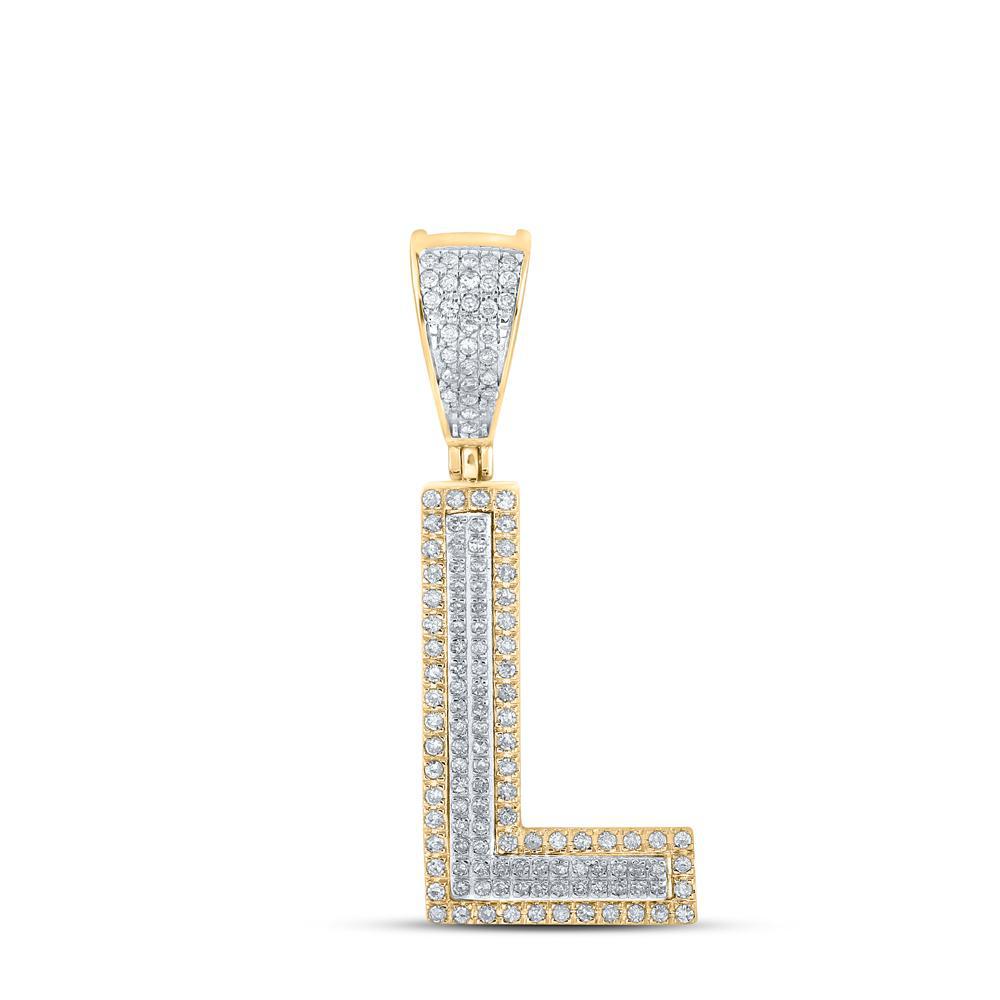 0.35cttw Round Diamond Initial Letter L Mens Charm Pendant 10k Two-tone Gold