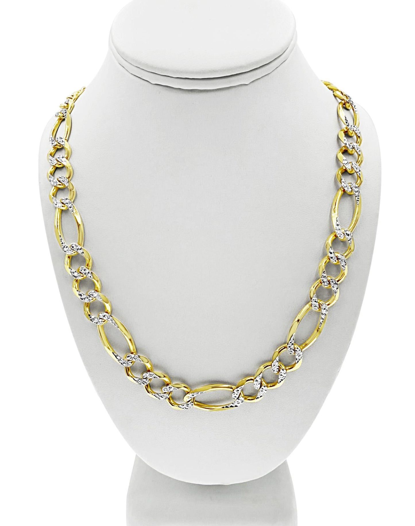 Solid 14k Yellow Gold Figaro Link Chain Pave 12mm Mens Necklace