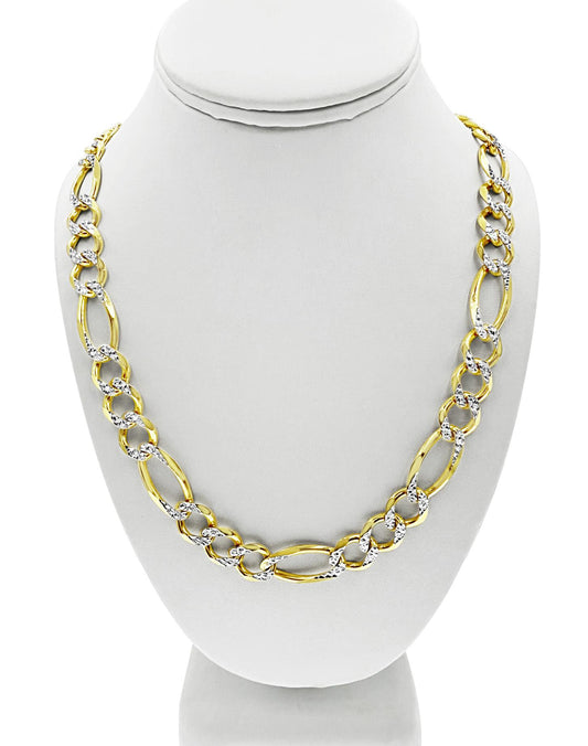 Solid 14k Yellow Gold Figaro Link Chain Pave 12mm Mens Necklace