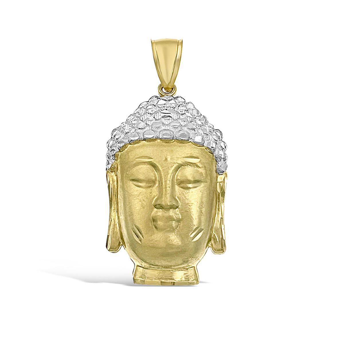 Buddha Head Charm Pendant 10k Yellow Gold 1.9 inch