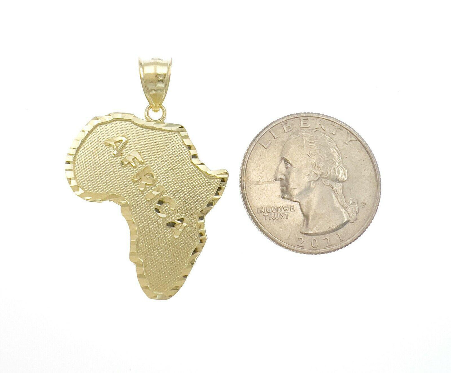 Africa Map Continent Pendant Mens Charm 10k Yellow Gold 1.6 inch