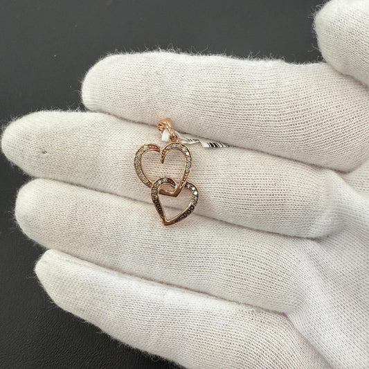 Chocolate Diamond Double Heart Pendant Charm 10k Rose Gold