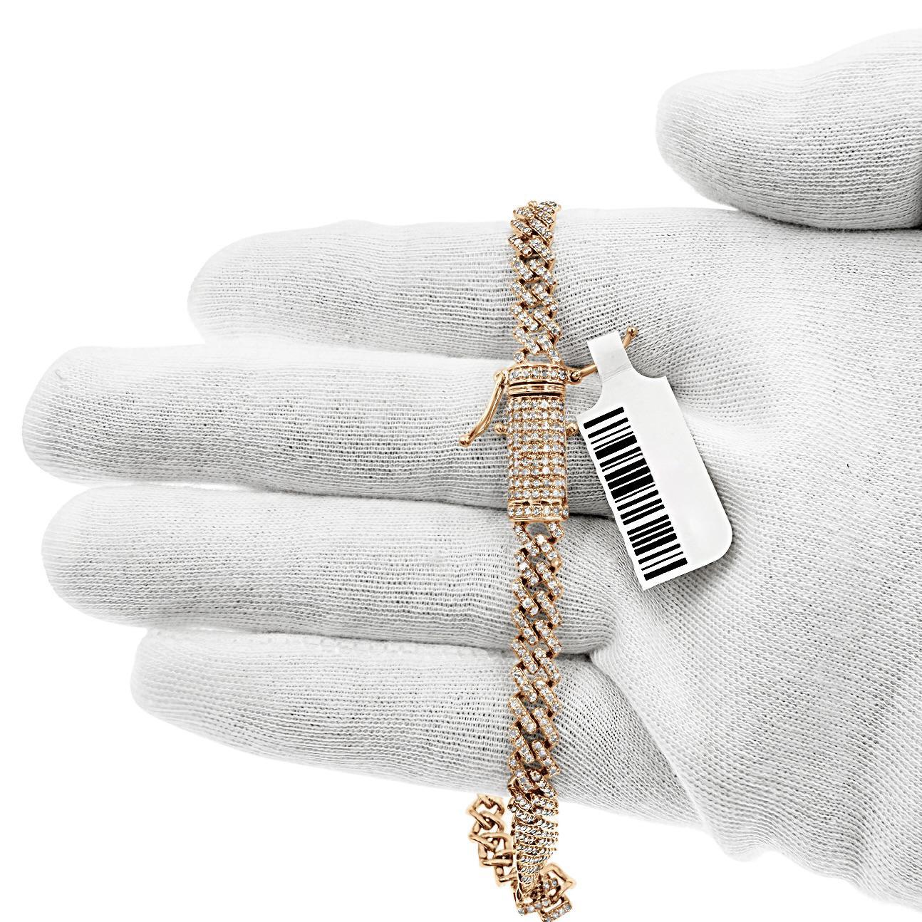 6.91 Cttw Diamond Baguette Hearts Necklace Iced Cuban Link 10k Rose Gold