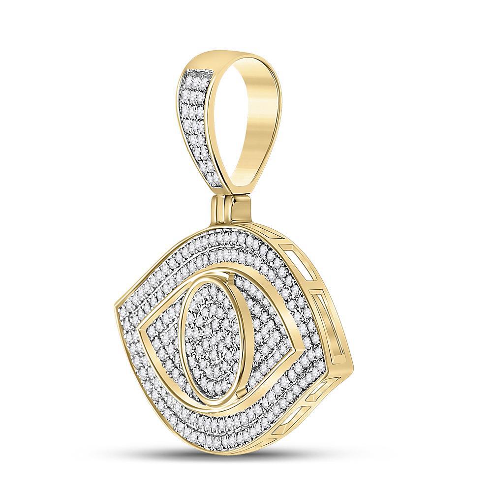 0.60Ctw Gold Diamond All Seeing Eye Charm Pendant 10k Yellow Mens