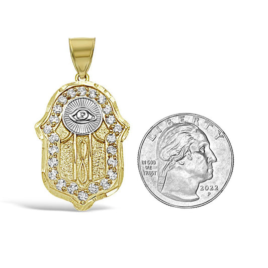 Hamsa Hand Evil Eye Protection Infinity Pendant 10k Gold Charm